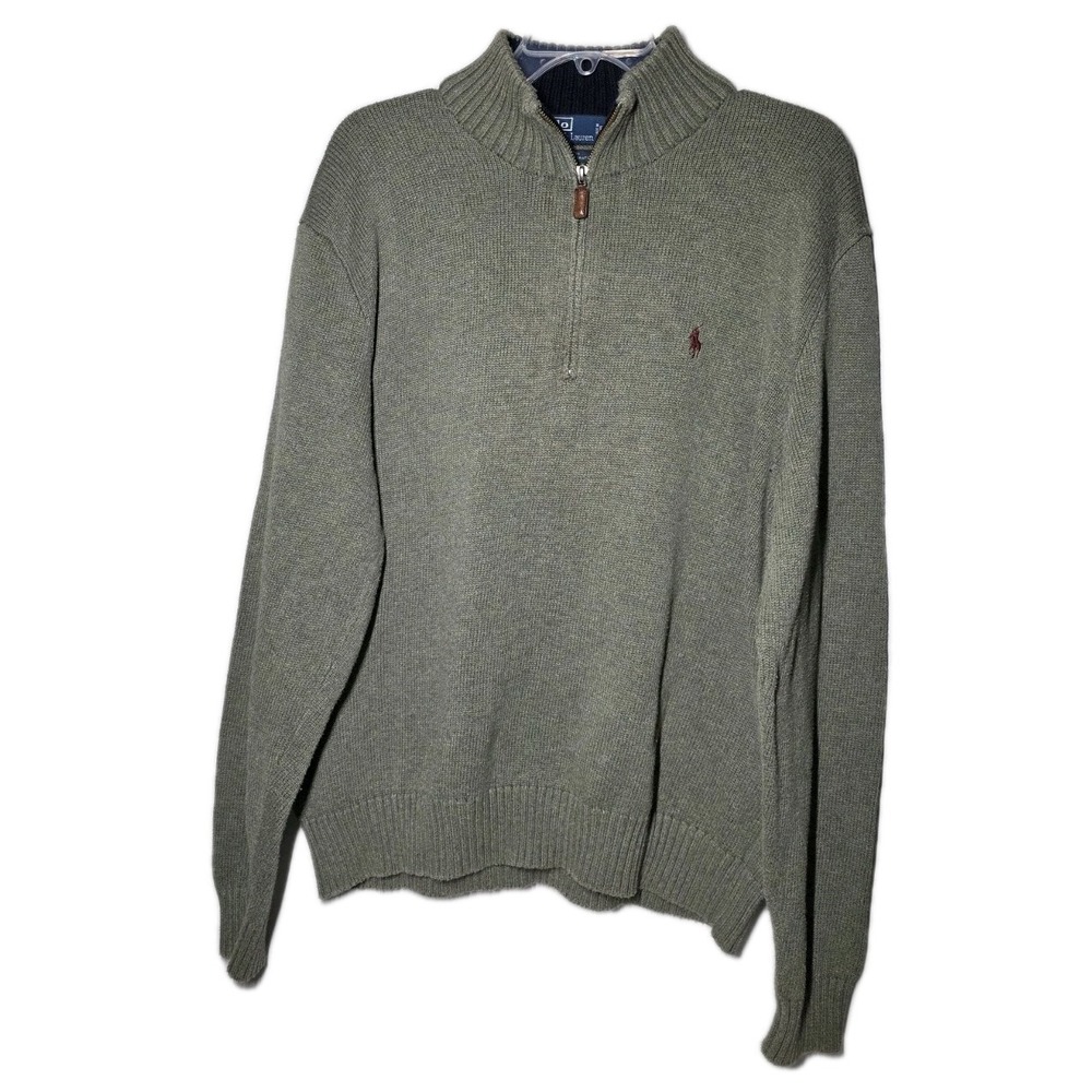 Polo Ralph Lauren Quarter Zip Mock Neck Sweater XL Olive Green Vintage Cotton